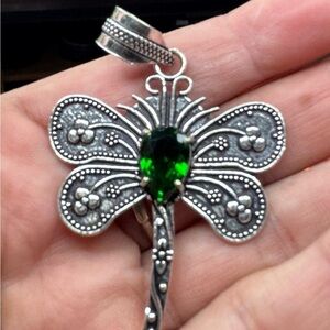 Butterfly Green Topaz 925 Silver Plated Gemstone Handmade Pendant 2"